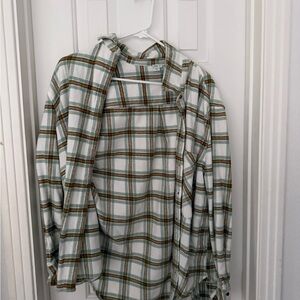 Aerie Women's Plaid Button Down Shirt - Green and Brown